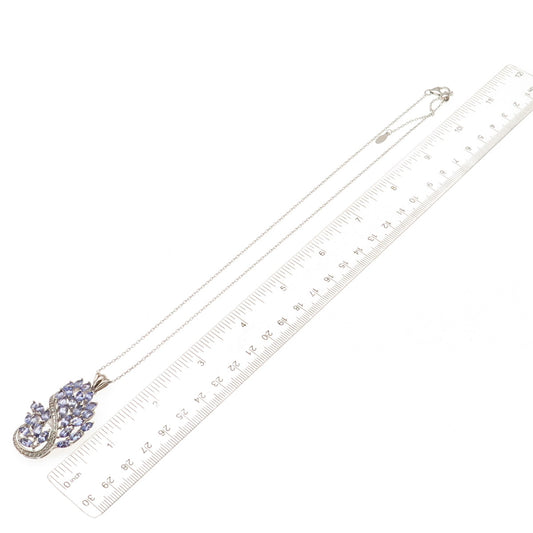 925 Sterling Silver Real Tanzanite White Topaz Cable Bolo Chain Necklace 16-20"