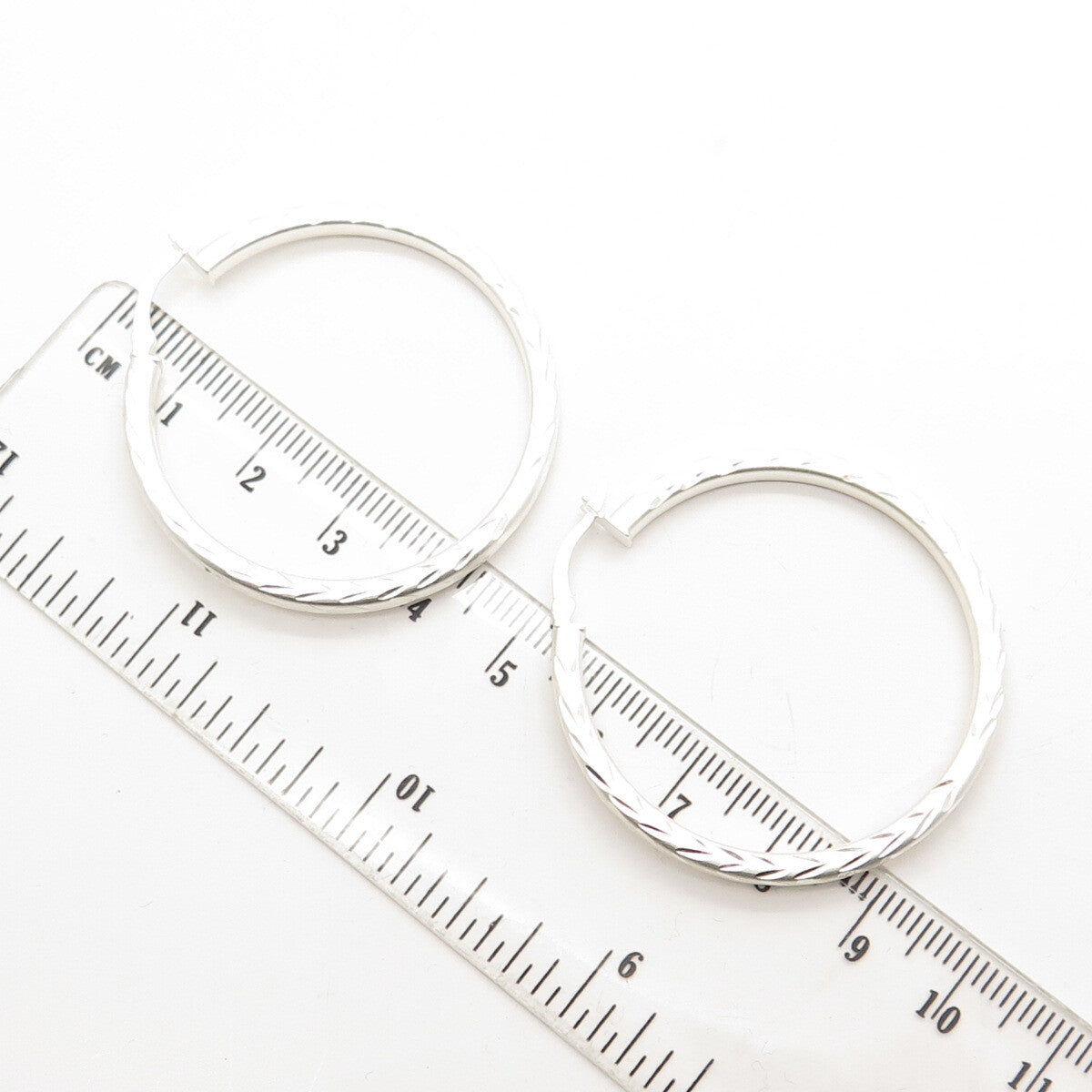 HANIN 925 Sterling Silver Engraved Hinged Hoop Earrings