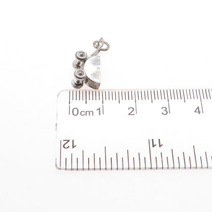 925 Sterling Silver Antique Art Deco Baby Stroller Minimalist 3D Charm Pendant