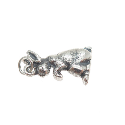 925 Sterling Silver Vintage Easter Bunny Oxidized Minimalist Charm Pendant