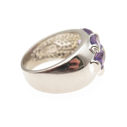 925 Sterling Silver Real Oval-Cut Amethyst Cluster Ring Size 6.25