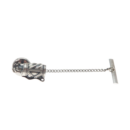OSTBY & BARTON 925 Sterling Vintage Golf Club Oxidized Tie Tack w/ Button Chain