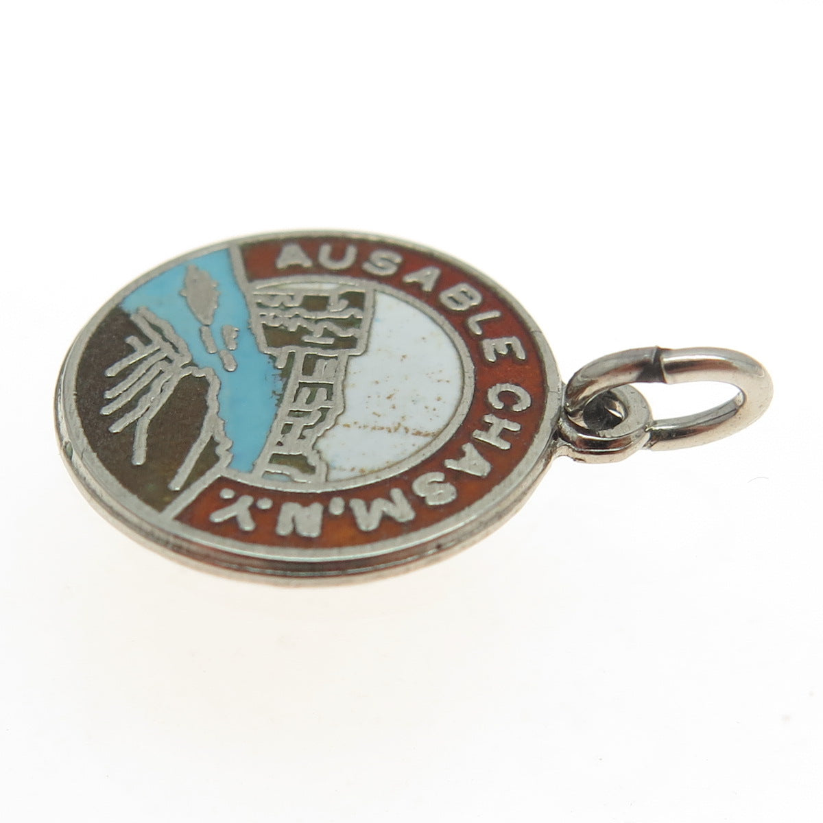 925 Sterling Silver Vintage Enamel Ausable Chasm NY Charm Pendant