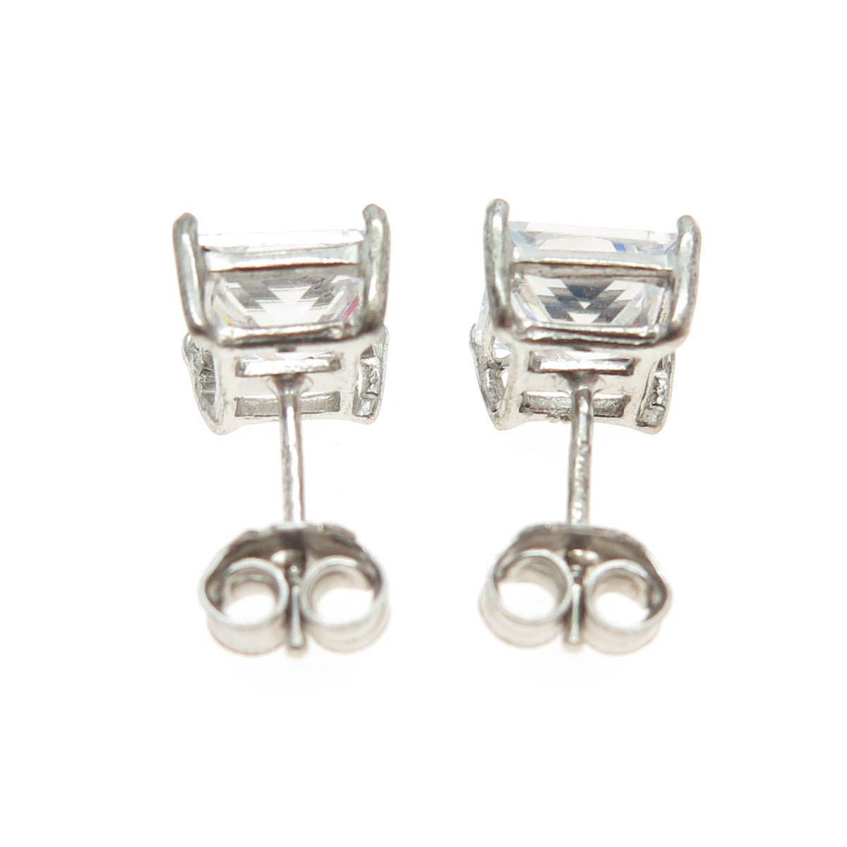 925 Sterling Silver Princess-Cut C Z Stud Earrings