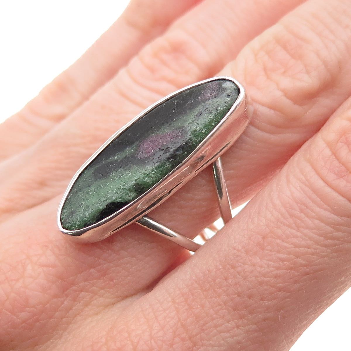 Old Pawn 925 Sterling Silver Vintage Southwestern Ruby in Zoisite Ring Size 7.25