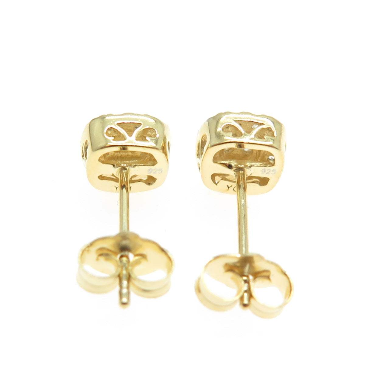 925 Sterling Silver Gold Plated C Z Stud Earrings