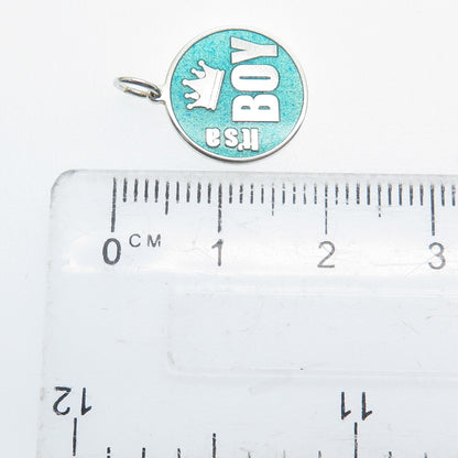 925 Sterling Silver Turquoise Color Enamel "It's A Boy" Minimalist Charm Pendant