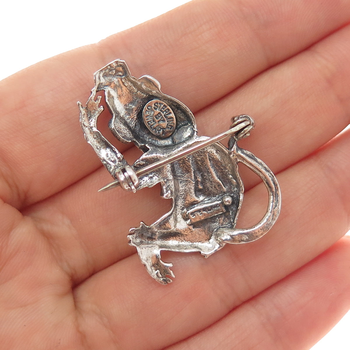 JEWELART Sterling Silver Vintage Monkey Cartoon Character Oxidized Pin Brooch