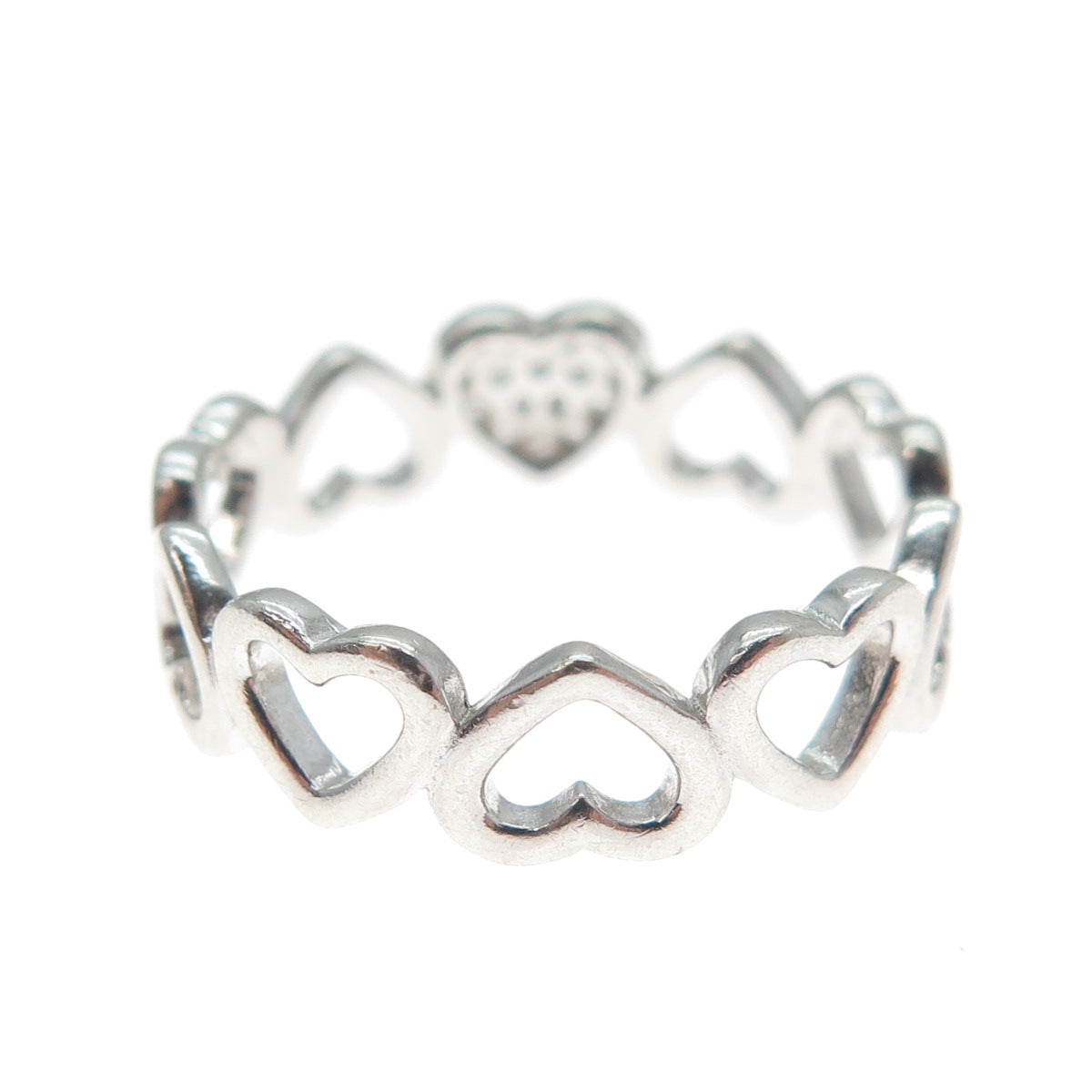925 Sterling Silver Round-Cut C Z Heart All Around Ring Size 8