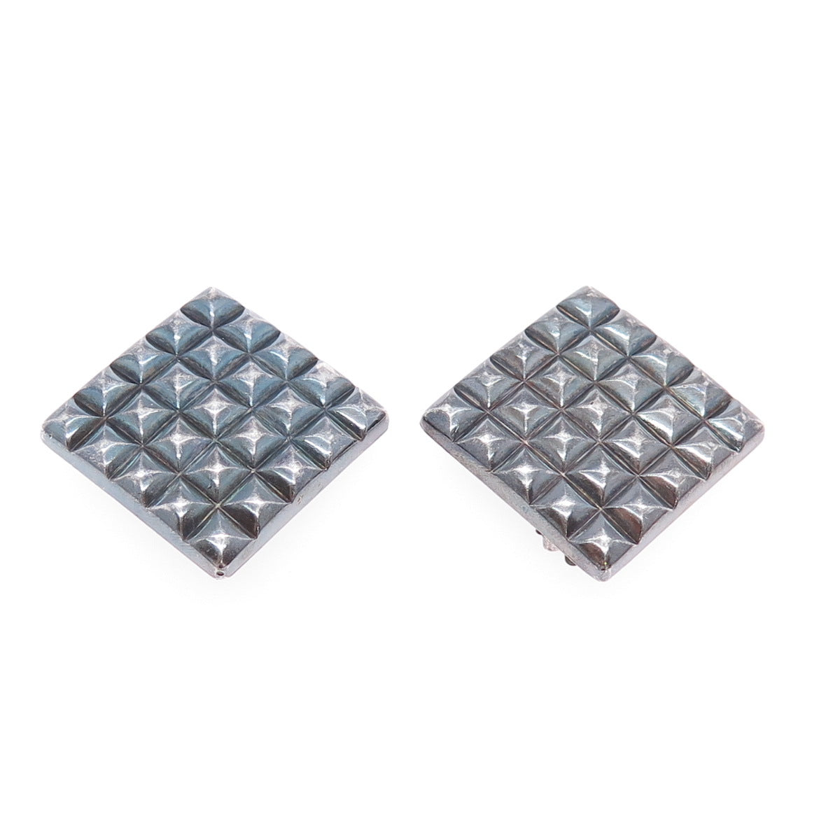 925 Sterling Silver Vintage Modernist Oxidized Clip On Earrings