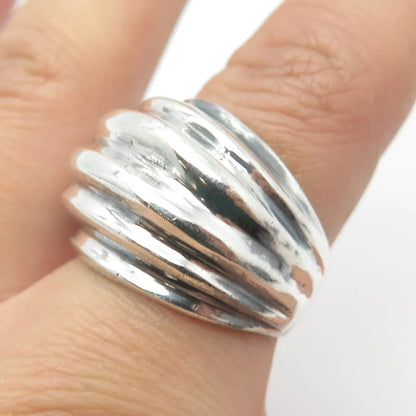 925 Sterling Silver Vintage Ribbed Ring Size 8