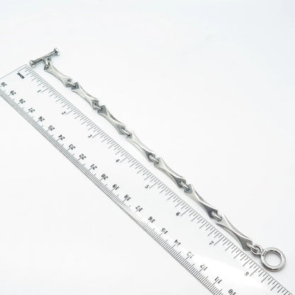 925 Sterling Silver Vintage Toggle Clasp Bamboo Link Bracelet 7.25"