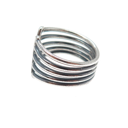 925 Sterling Silver Vintage Multi-Row Oxidized Adjustable Ring Size 7.25