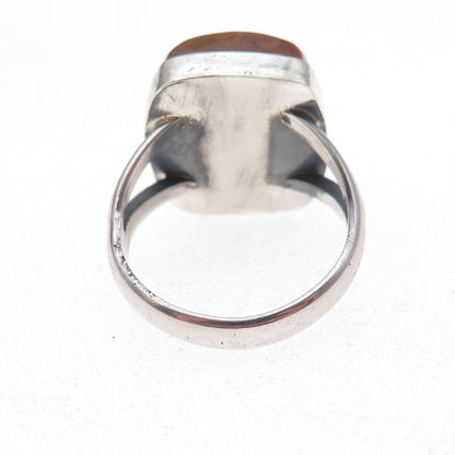 925 Sterling Silver Vintage Real Agate Modernist Oxidized Ring Size 6.5