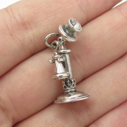 BEAU 925 Sterling Silver Vintage Candlestick Phone Charm Pendant