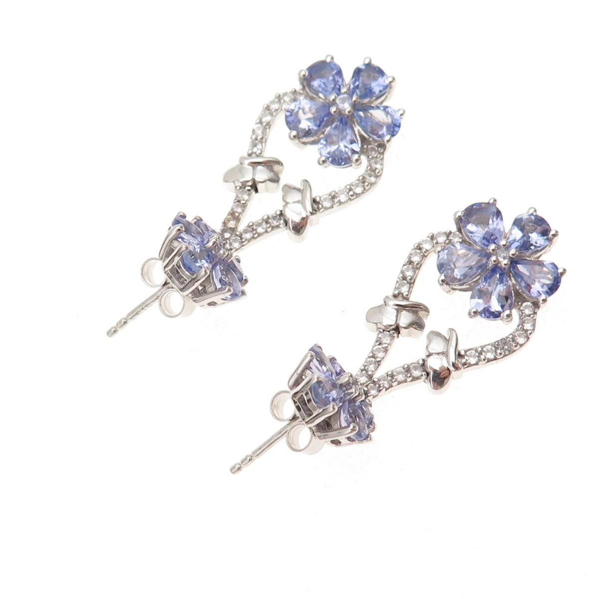 Chuck Clemency 925 Sterling Silver Real Tanzanite & White Topaz Dangle Earrings