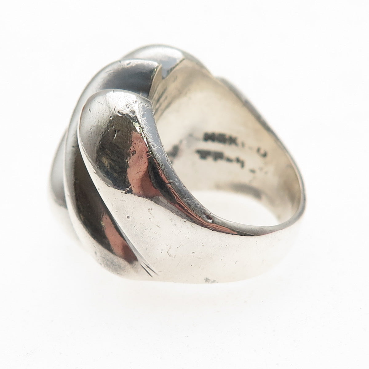 925 Sterling Silver Vintage Mexico Modernist Ribbed Oxidized Ring Size 5.5