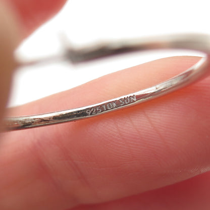 Sun 925 Sterling Silver 10K Gold Real Round-Cut Diamond Cross Hoop Earrings