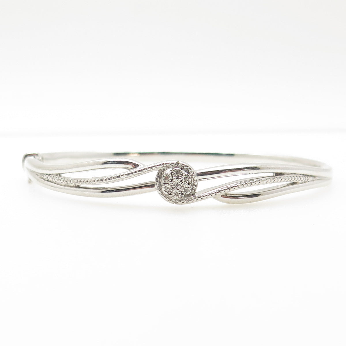 JANE SEYMOUR 925 Sterling Silver Real Round-Cut Diamond Bangle Bracelet 7.5"