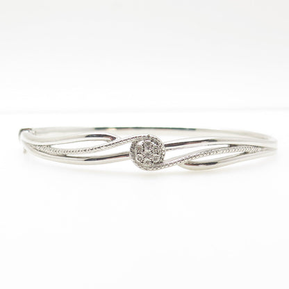 JANE SEYMOUR 925 Sterling Silver Real Round-Cut Diamond Bangle Bracelet 7.5"