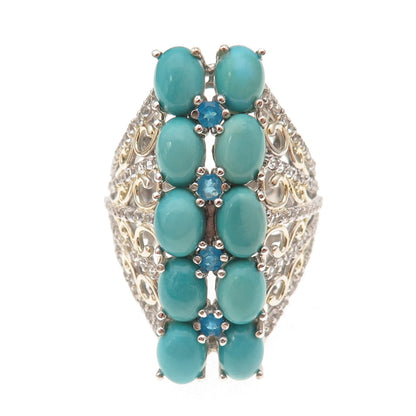 Chuck Clemency 925 Sterling 2-Tone Real Turquoise Topaz & Apatite Ring Size 8.25