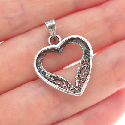 925 Sterling Silver Vintage Ornate Heart Oxidized Charm Pendant
