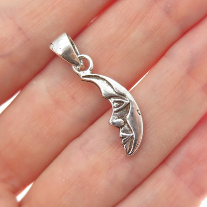 925 Sterling Silver Vintage Man in the Moon Crescent Oxidized Charm Pendant
