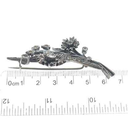 ALFRED FEAU 800 Silver Antique France Rhinestone Flower Oxidized Pin Brooch