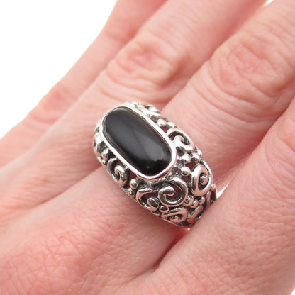 Sidney Evan 925 Sterling Silver Vintage Real Black Onyx Spiral Ring Size 7
