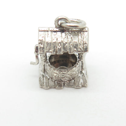 925 Sterling Silver Antique Art Deco Water Well Movable 3D Pendant