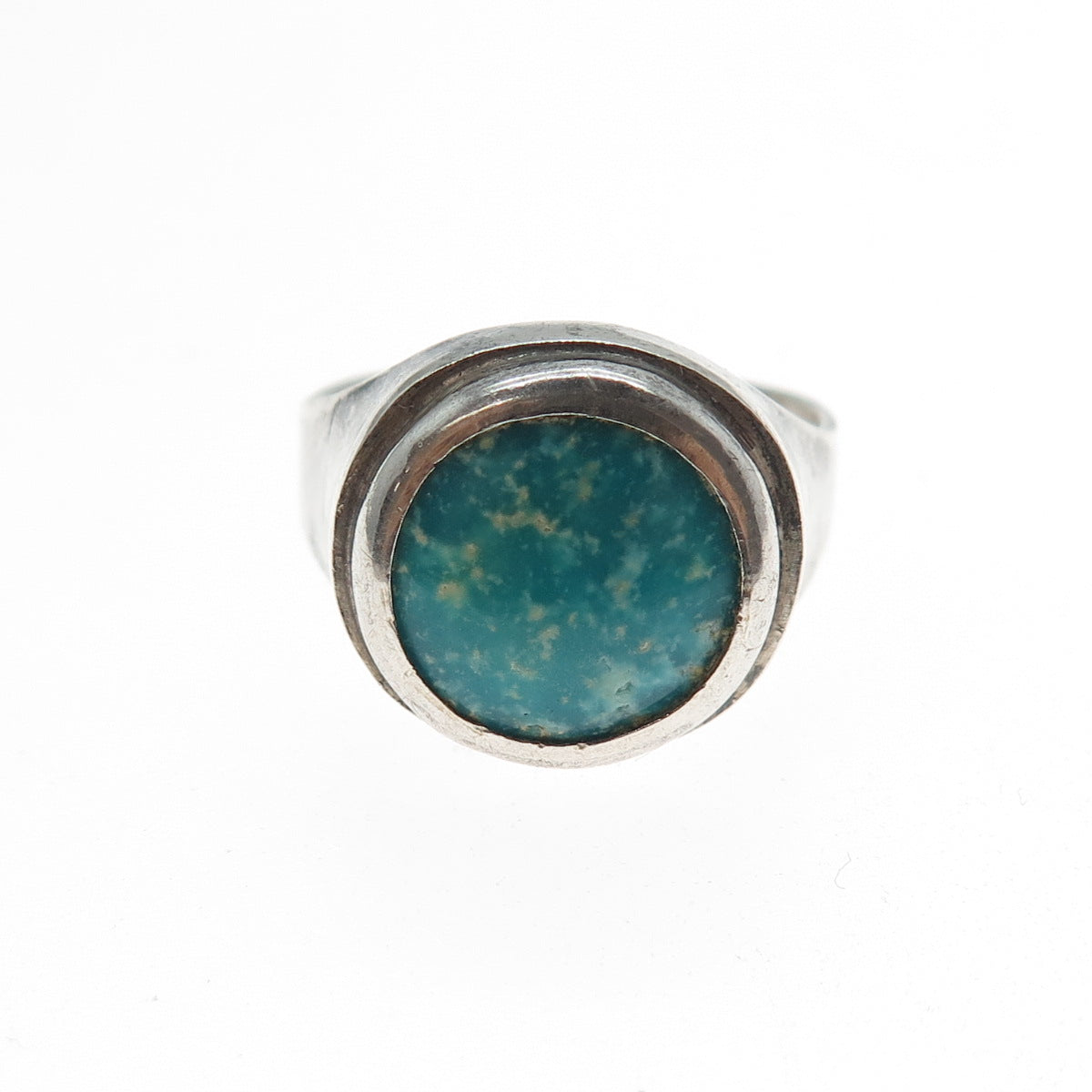 925 Sterling Silver Vintage Real Turquoise Modernist Ring Size 9.25