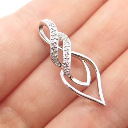 SUN 925 Sterling Silver Real Round-Cut Diamond Twisted Charm Pendant