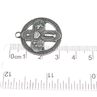 925 Sterling Silver Antique Art Deco 4-Way Cross Medal Oxidized Charm Pendant