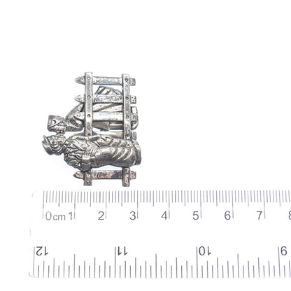 BEAU 925 Sterling Silver Vintage Kissing Couple Along a Fence Oxidized Brooch