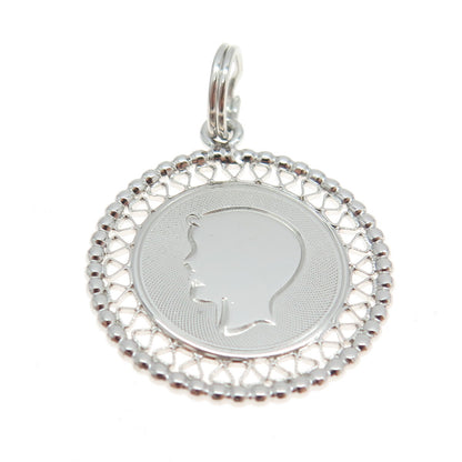 925 Sterling Silver Vintage Boy Filigree Round Charm Pendant