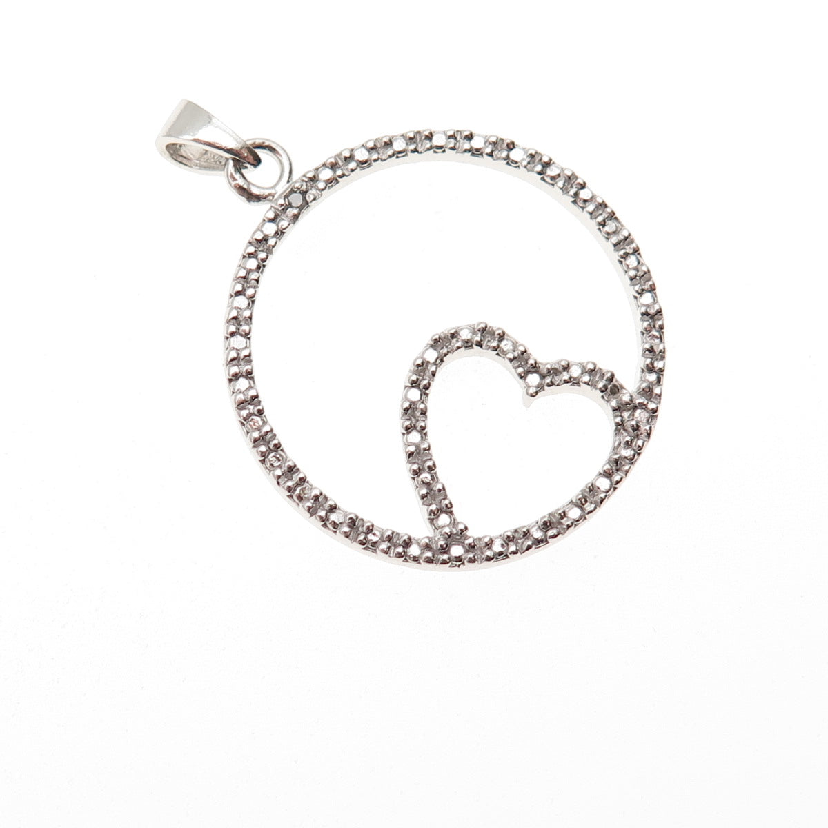 925 Sterling Silver Real Diamond Accent Heart Circle of Life Charm Pendant