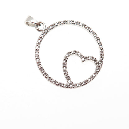 925 Sterling Silver Real Diamond Accent Heart Circle of Life Charm Pendant