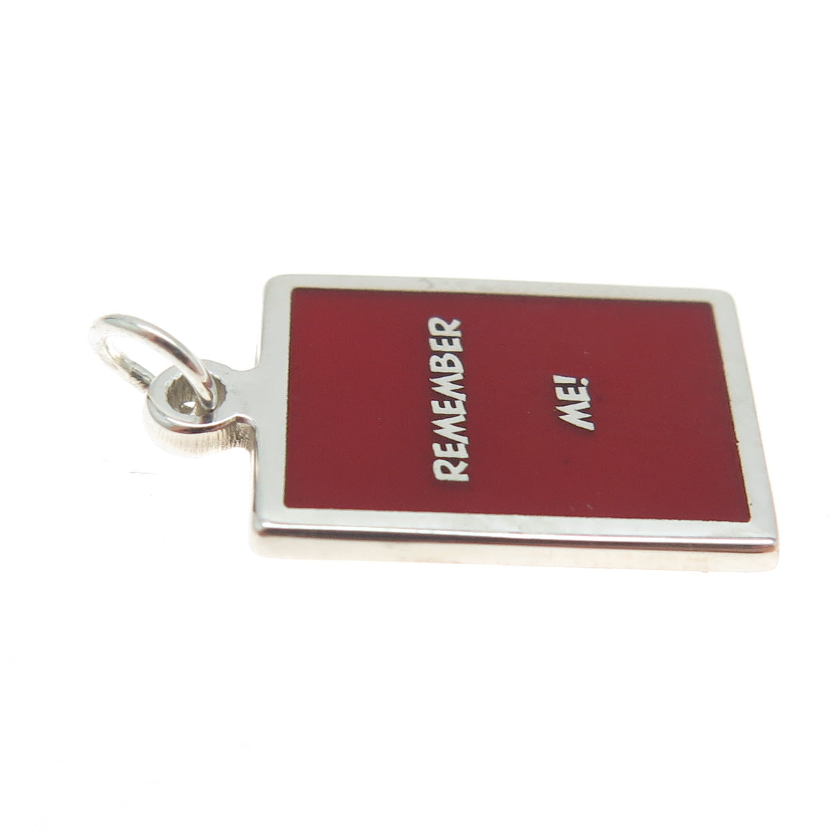 925 Sterling Silver Red Enamel "Remember Me!" Minimalist Charm Pendant