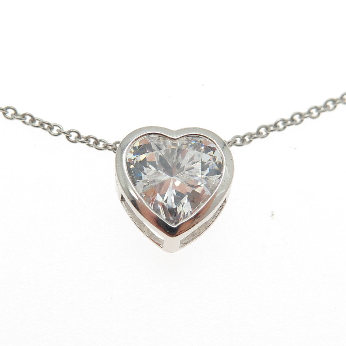 925 Sterling Silver Heart-Cut C Z Cable Chain Adjustable Necklace 18-20"