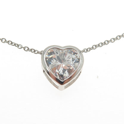 925 Sterling Silver Heart-Cut C Z Cable Chain Adjustable Necklace 18-20"