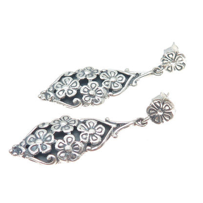 950 Silver Vintage Flower Dangle Earrings