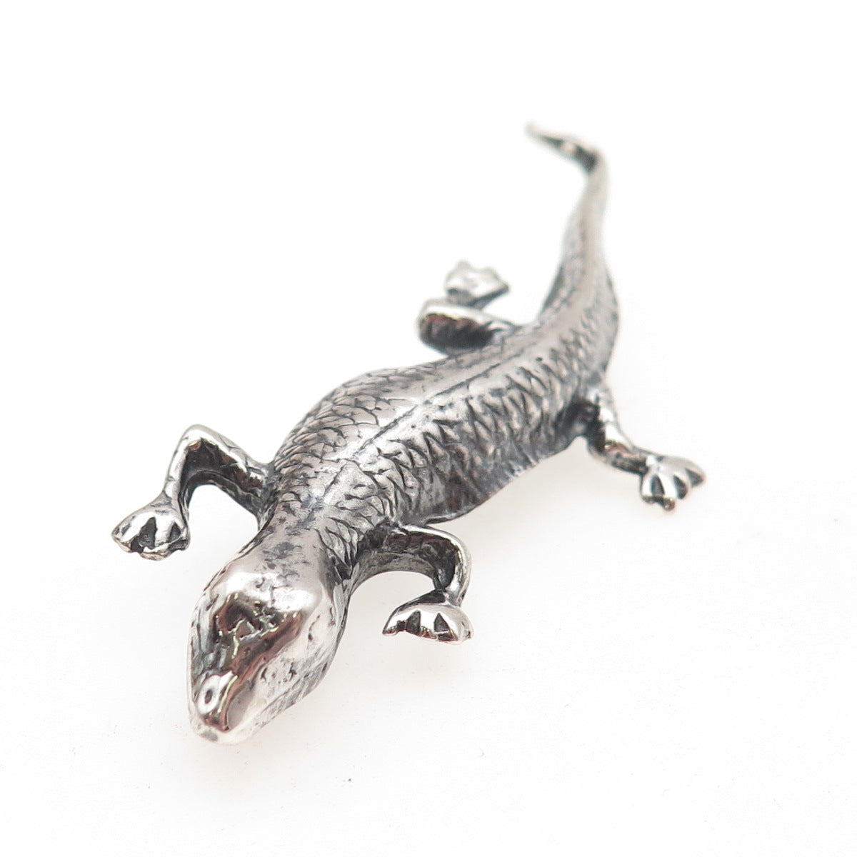 925 Sterling Silver Vintage Lizard Oxidized Pin Brooch
