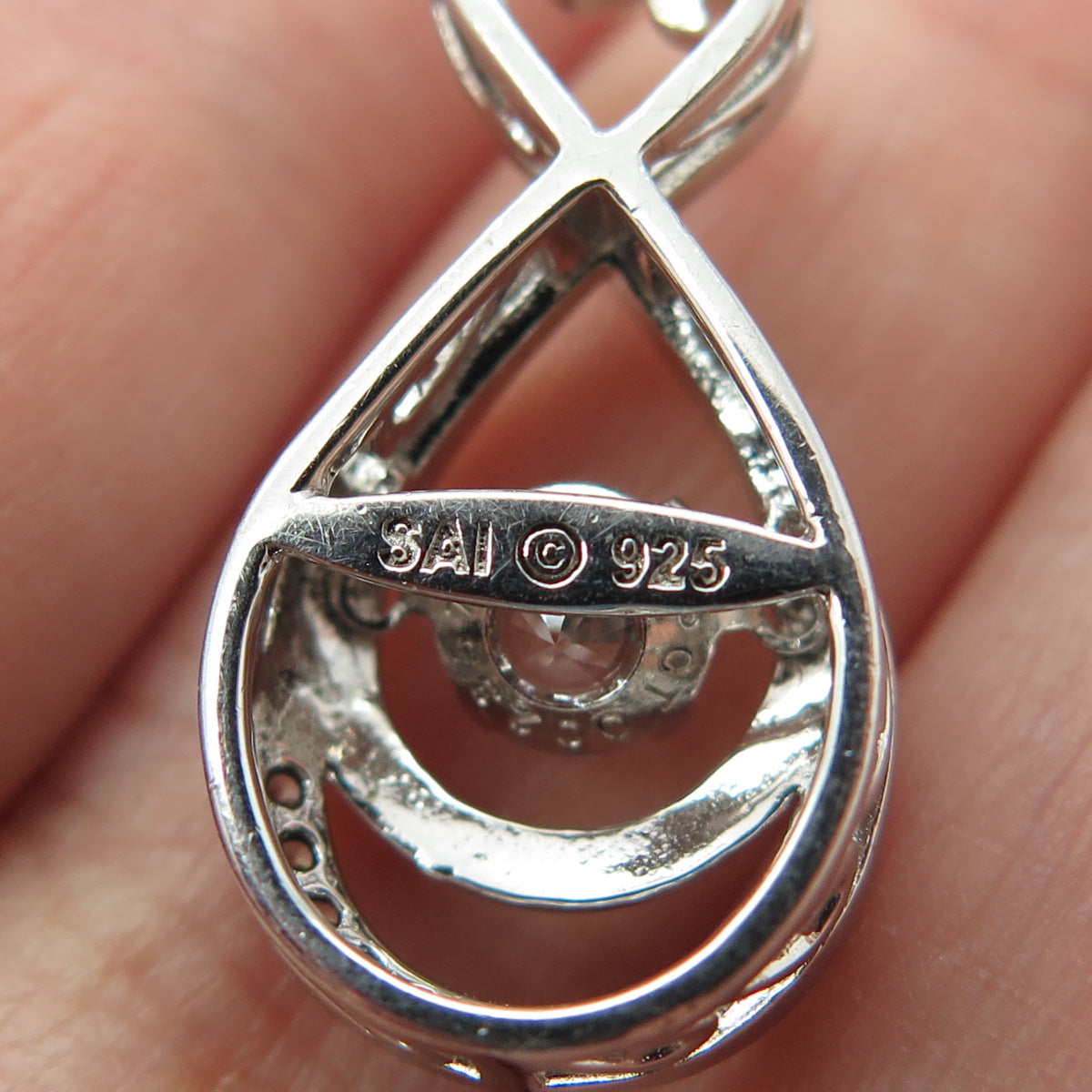 SAI 925 Sterling Silver Round-Cut C Z Infinity Heart Slide Pendant