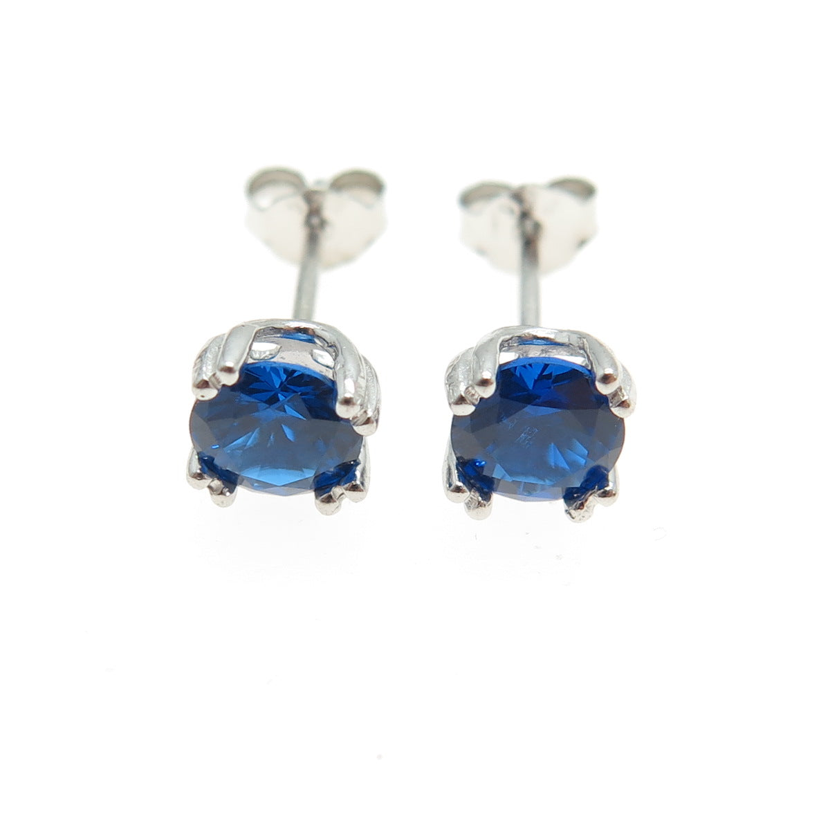 925 Sterling Silver Round-Cut Lab-Created Sapphire Stud Earrings