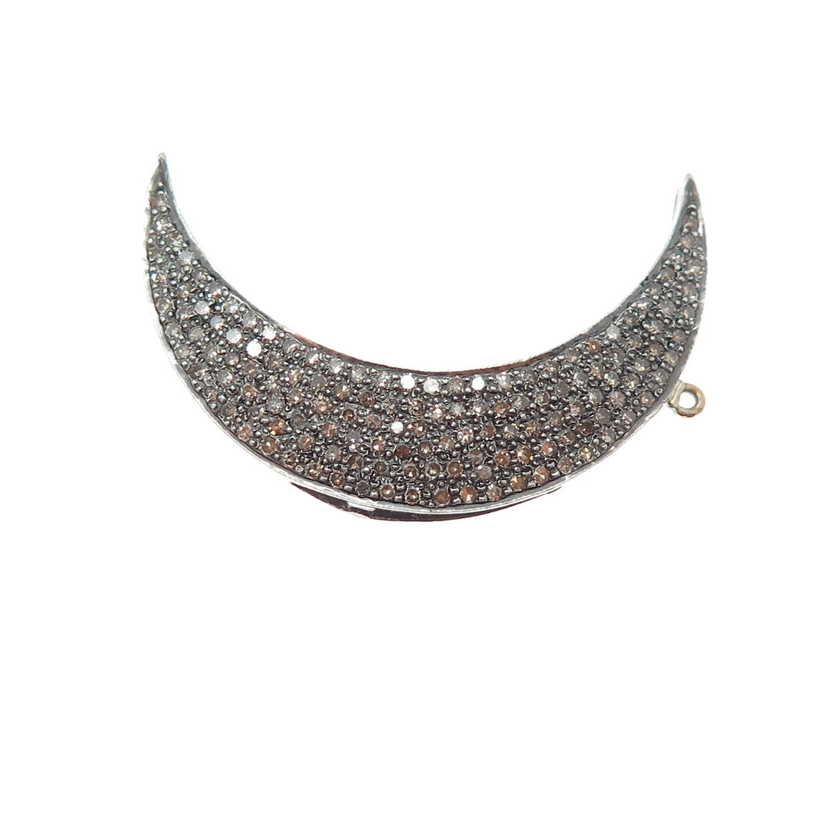 925 Sterling Silver Real Round-Cut Diamond Crescent Moon Oxidized Pendant
