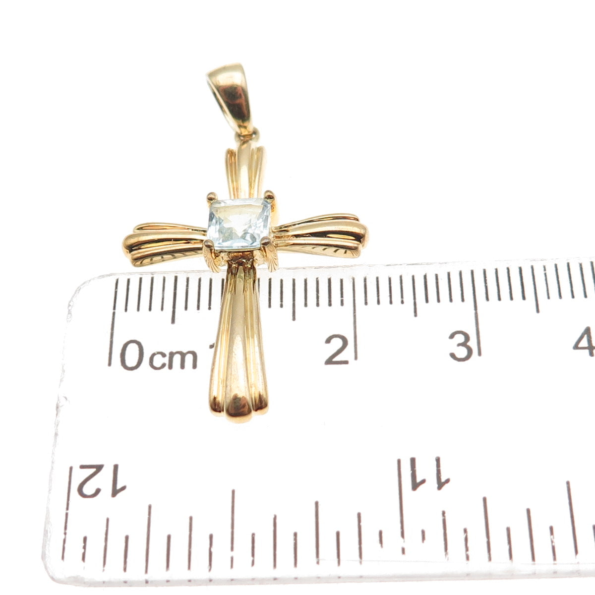 925 Sterling Silver Gold Plated Vintage Real Blue Topaz Cross Charm Pendant