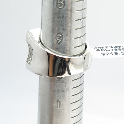 925 Sterling Silver Pave C Z Domed Ring Size 10