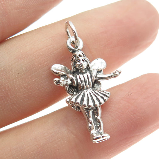 SUN WEST 925 Sterling Silver Vintage Fairy Girl w/Wings 3D Pendant