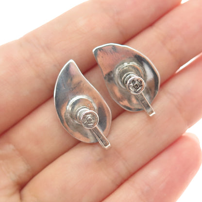 925 Sterling Silver Vintage Floral Leaf Modernist Screw Back Earrings