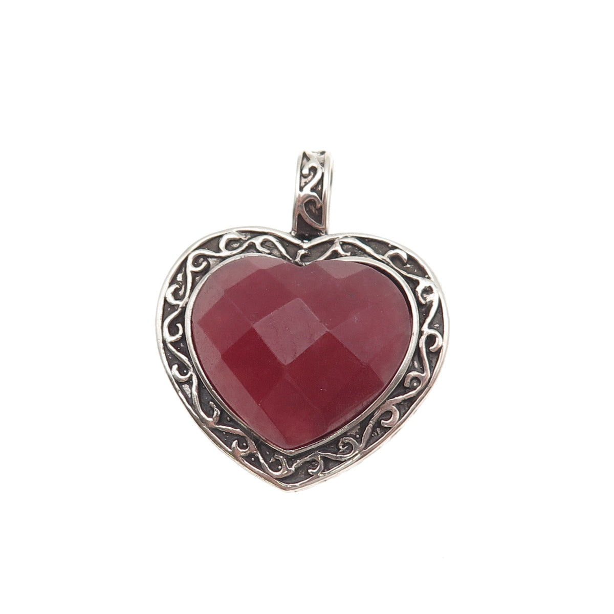 ATI Annika Witt 925 Sterling Silver Vintage Real Cherry Tourmaline Heart Pendant